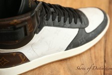 Louis Vuitton Nero Bianco Marrone Pelle Hi Tops Sneakers Uomo UK 8,5