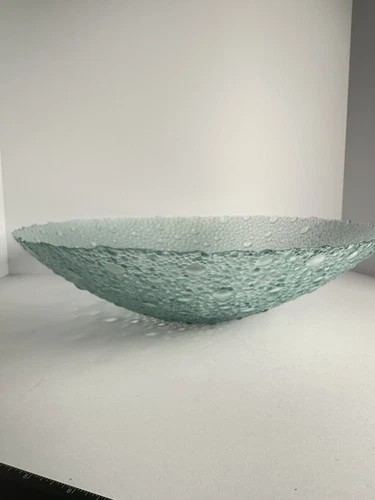 Large 15.5” Pavel Panek Sklo Union Ice Green Bubble Glass Bowl - VTG MCM-EUC!