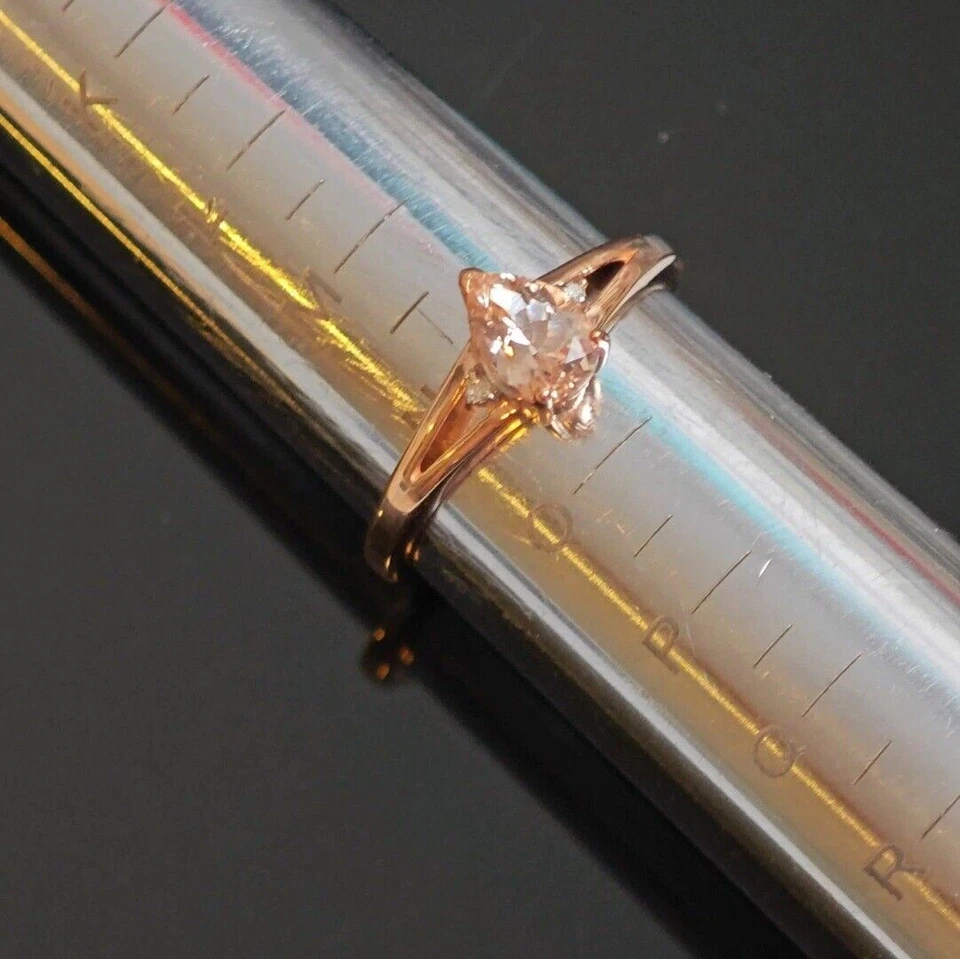 9ct Morganite Ring Size N.5 Diamond Rose Gold 0.59ct Pear Pink Pear Gemstone - Image 2 of 4