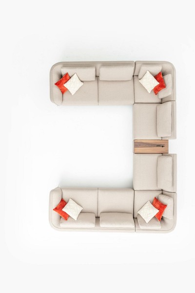 Sofa Beige Wohnzimmer Polstersofa Design Modern Ecksofa U- Form Neu-image