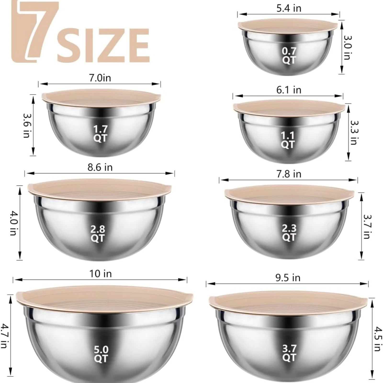 Mixing Bowls W/ Lids set Serving and Prepping Nesting Baking Bowls Set, Khaki
Opens in a new window