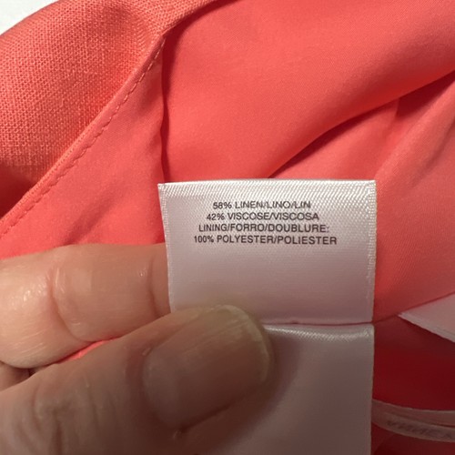 Abito Anne Klein extra large rosso corallo misto lino senza maniche scollo a V Lagenlook - Foto 9 di 13
