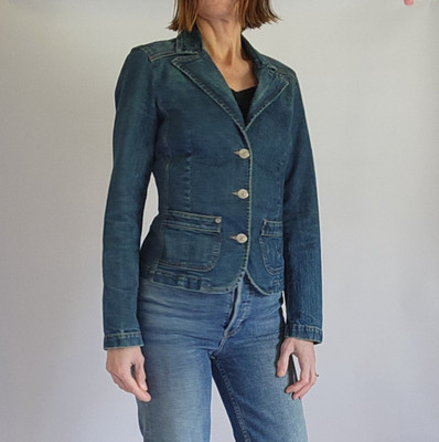 Sisley Vintage 90's Tailored Denim Jacket Blazer, Designer Size IT42, Great