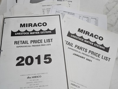 MIRACO LIVESTOCK WATER SYSTEMS PRICE LIST 2015 ILLUSTRATED PARTS SALES CATALOG