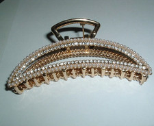 WHITE SEED PEARL AND RHINESTONE GOLDEN HAIR CLAW CLIP NWT