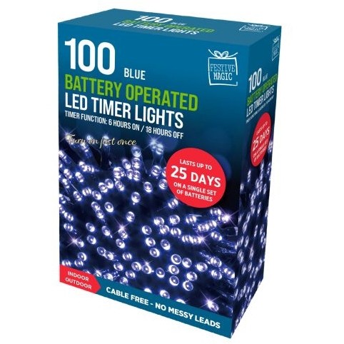 Festive Magic LED Battery Operated Timer Lights 100 Blue