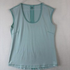 Title Nine Tank Top Womens L Teal Striped Racerback Made in USA