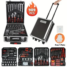 909 PCS Tool Set Mechanics Tool Kit Wrenches Socket Repair Tool Case w/wheels