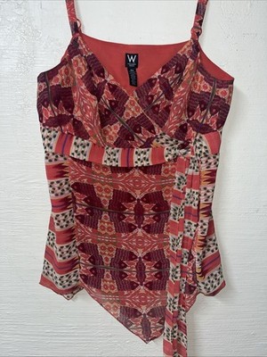 Work to Weekend 18W Adj. Strap Top Otange Shades Asymmetric Hem Flowy Light