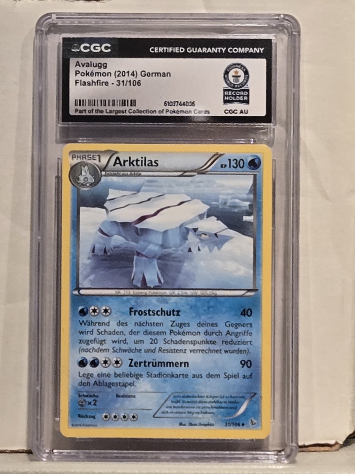 2014 Pokemon German Avalugg Flashfire 31/106 CGC 1/1 World Record Card
