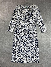 Lauren Ralph Lauren Dress Womens 10 Blue Geometric Faux Wrap Ruched 3/4 Sleeve