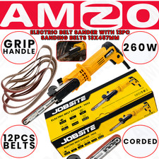 Jobsite 260W Electric Belt File Sander Variable Speed 13mm Power Tool + 12 Belts