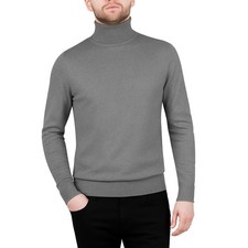 Mens Turtle Polo Funnel Neck Cotton Jumper Ribbed Smart Winter Knit Sweater