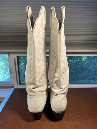 VTG KENNY RODGERS Women’s Sz 9M #40907 16.5”TALL WHITE LEATHER COWBOY BOOTS USA - Picture 7 of 23