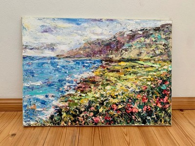 Blühende Küste Impasto Ölgemälde auf Leinwand Sommer Landschaft Wandbild Deko