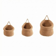 3 St&uuml;ck Wand H&auml;ngekorb mit Seilgriff Boho f&uuml;r K&uuml;che, Bad