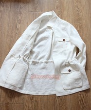British Men's 100% Linen Safari Jacket Pockets Slim Fit Hunting Coat Casual Tops