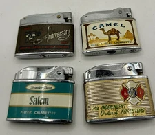 4 Vintage Japan Advertising Lighters SEABURY-Penguin-Madenn-NarudaN-Camel-Salem