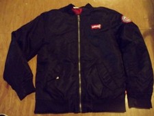 Levis Jacket MEDIUM boys 10-12 yrs Black Bomber Nylon Logo Patch Red Lining