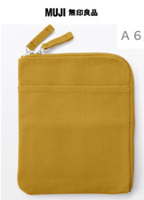 MUJI A6 Canvas Notebook Case Mustard L  Zip Organizer Cotton Durable Storage