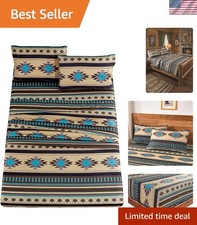 Stylish Prescott Queen 4-Piece Sheet Set - Geometric Teal  Tribal Patterns
