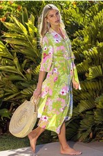 Trina Turk La Palma Floral Midi Shirt Dress Cover Up Size Large Missing Belt