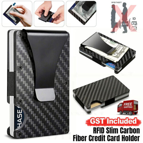 Men's Slim Carbon Fiber Credit Card Holder RFID Blocking Wallet Money Metal Clip - Picture 1 of 12