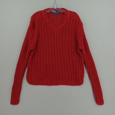 Polo Ralph Lauren 100% Linen Sweater Mens XL Red V Neck Long 