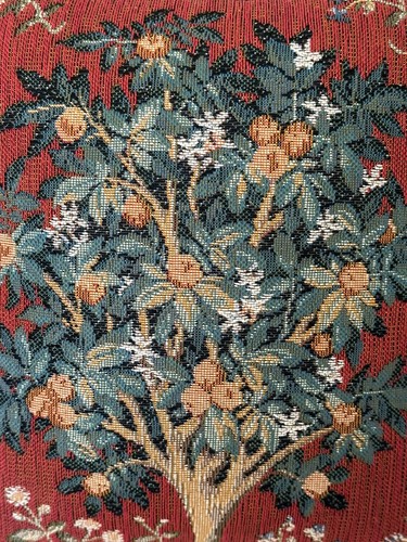 Vintage Goblys France Tapestry Pillow Orange Tree Velvet 12” - Picture 3 of 7