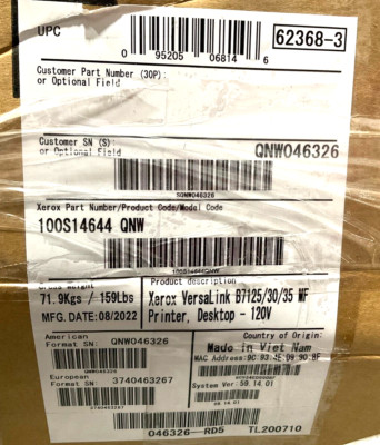 Xerox VersaLink B7130 MFP Laser Printer 100S14644 New Sealed Read Ready To Go