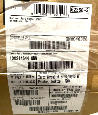Xerox VersaLink B7130 MFP Laser Printer 100S14644 New Sealed Read