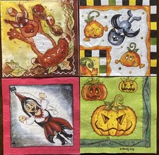 4 Servietten Vielseidig - Herbst/Halloween/Kürbisse