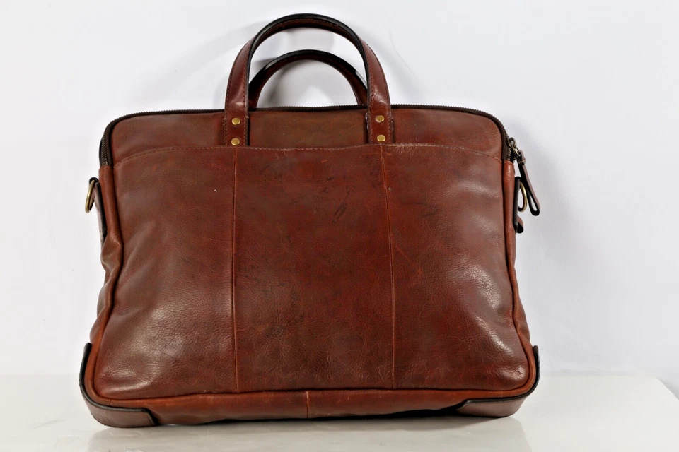 Fossil Haskell 男式棕色皮革公文包商务工作包 — 第 2/4 张图片