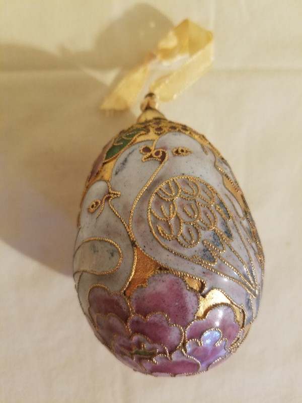 Vintage Cloisonne Enameled Ornament Egg Doves/Floral