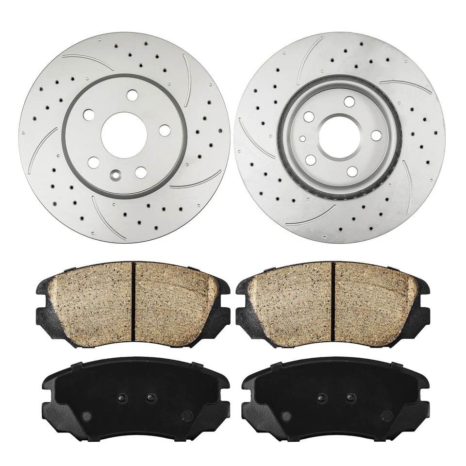 Rotor ranurado perforado delantero + pastillas de freno para Chevy Equinox GMC Terrain 2010-2017 Foto 2 de 4