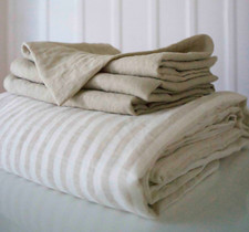  Queen Linen Duvet Cover Set - Color: Two tone - Stripes and Ivory