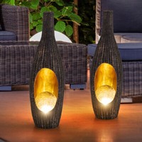 Wegelampe Solarlampe AußEnleuchte 2Er IP44 Rattan-Optik Braun Akku Warmweiß Led