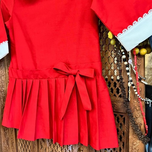 Vintage Red Sears Dress • Size 5 • White Eyelet Collar • Perma-Prest - Picture 5 of 8
