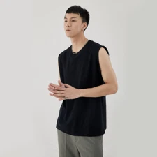 Men's Simple Basic Sleeveless Base Shirt Summer Solid Color Cotton Men's Vest