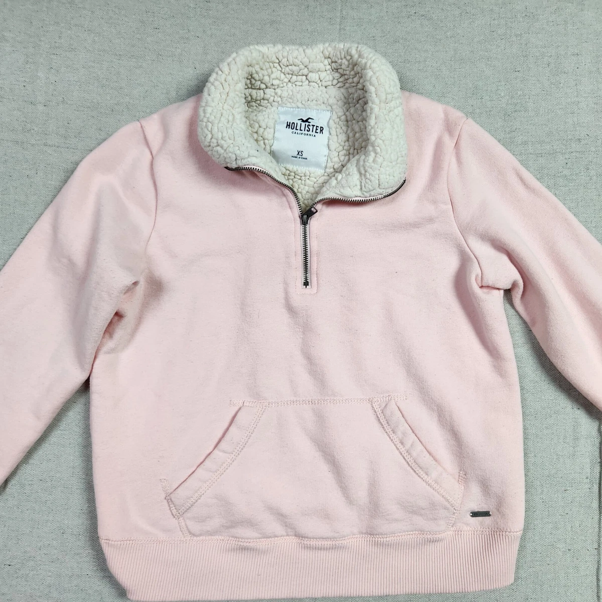 Hollister Sweater Womens XS Pink 1/4 Zip Sherpa Lined Collar Long Sleeve