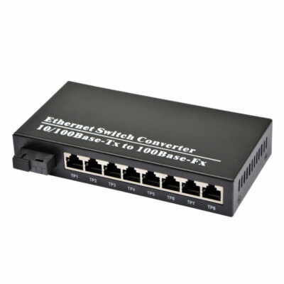 10/100M Fiber Optical Media Converter 8 RJ45 1 SC Singlemode Single Fiber B Side