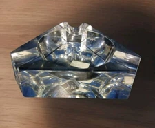 Desna Heavy Triangle Crystal Cigarette AshtrayBohemia Czech Republic Vintage 
