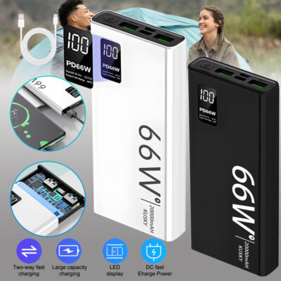 66W 30000mAh Portable Power Bank 2 USB Super Fast Charger External Battery Pack