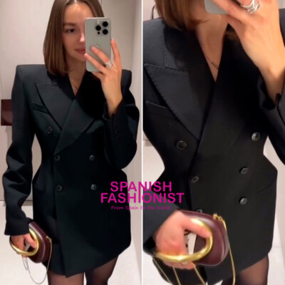 ZARA WOMAN SS25 BLACK DOUBLE-BREASTED BLAZER DRESS ZW