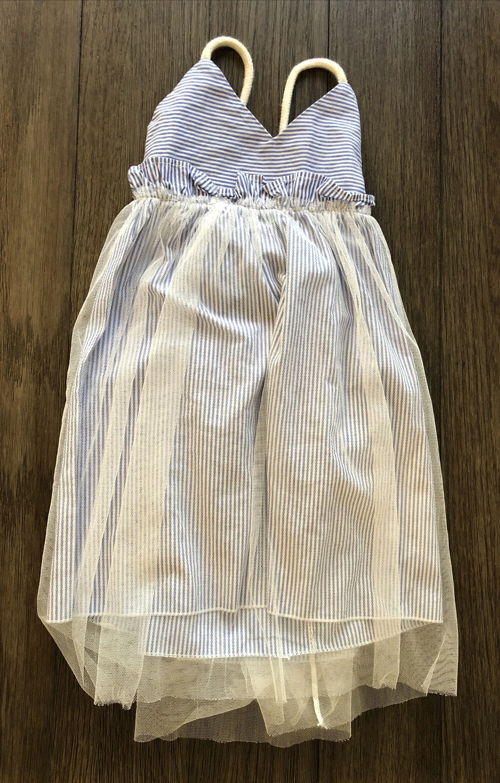 KIDS TALES Toddler Girl’s Blue White Striped Blue Overlay Dress Size 100 3T
