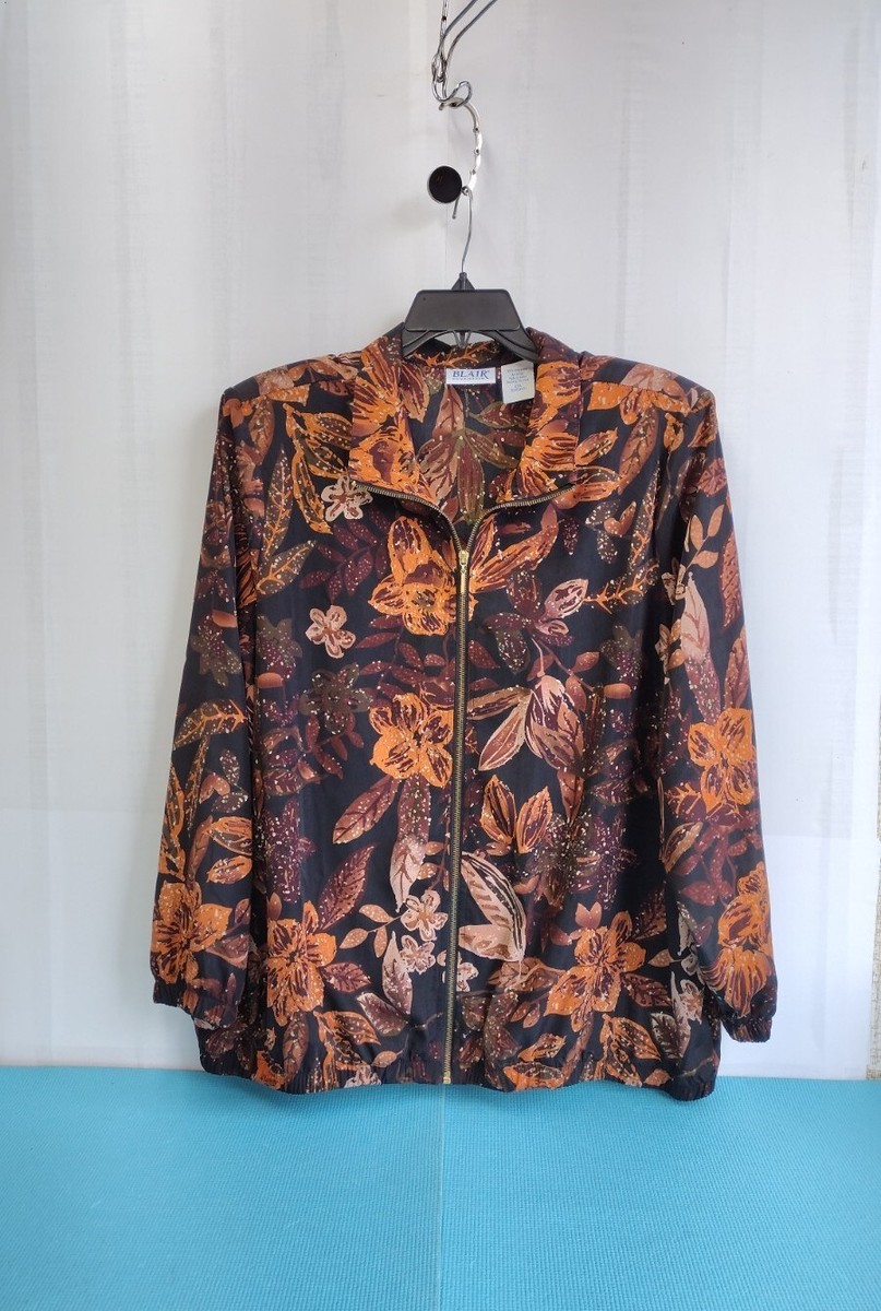 Blair Women's Vintage Zip Up Floral relaxed fit Jacket Size Blair Women's Vintage Zip Up Floral relaxed fit Jacket Size