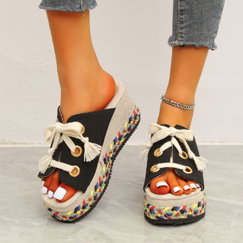 Women Sandals Cloth Open Toe High Heel Platform Slippers Fashion Casual Slippers - Picture 4 of 21