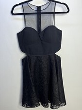 Bebe Dress Womens 8 Dory Bonded Organza Black Cut Out Padded Sexy Cocktail