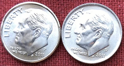 2011 P & D ROOSEVELT DIME UNCIRCULATED 2 COINS FROM OBW