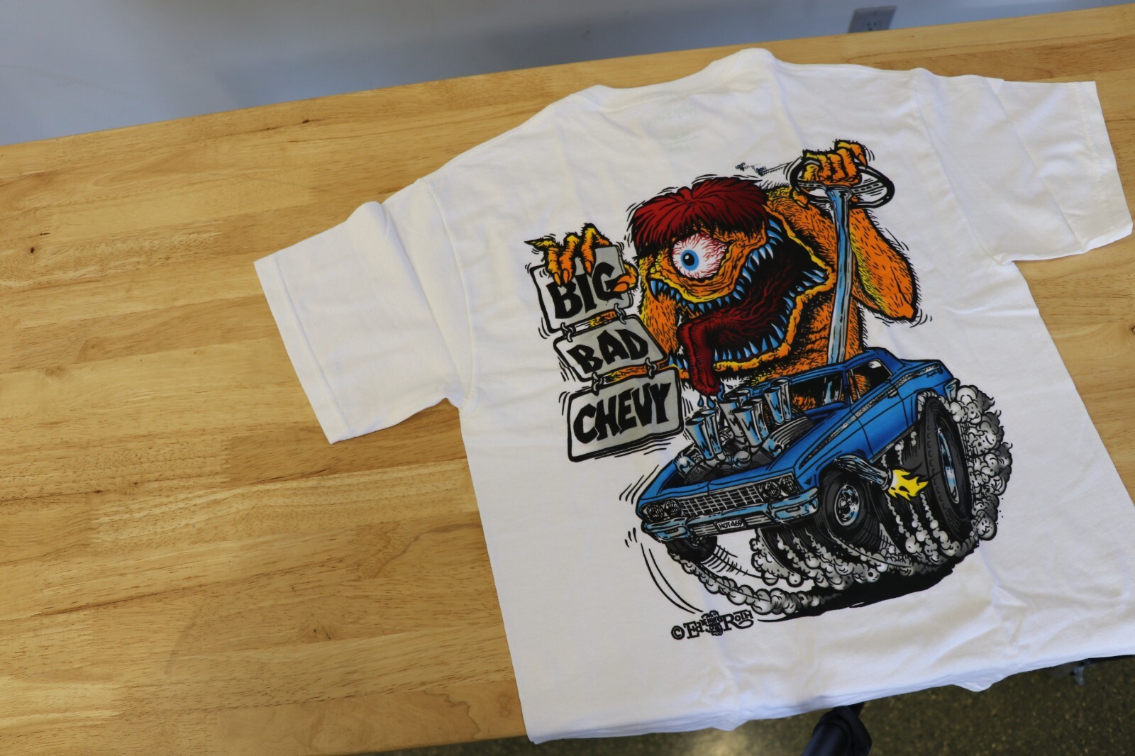 Men's Ed Big Daddy Roth Rat Fink Bad Chevy Monster White Cotton T-Shirt M-3XL